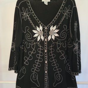 Once Again Plus Jacket_Size 1X-Black with White Embroidery